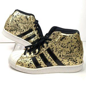 Adidas Superstar UP Wedge Heel Metallic Gold Black Splatter Sneakers Shoes Sz 8
